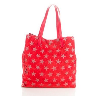 LaFiore24 Ita. Shopper Einkaufstasche Damen Schultertasche Handtasche echtes Leder funkelnde Sterne (Rot)