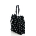 LaFiore24 Italienische Shopper Handtasche Damen Schultertasche echtes Wildleder mit Sternen integrierte Beuteltasche herausnehmbar (schwarz)