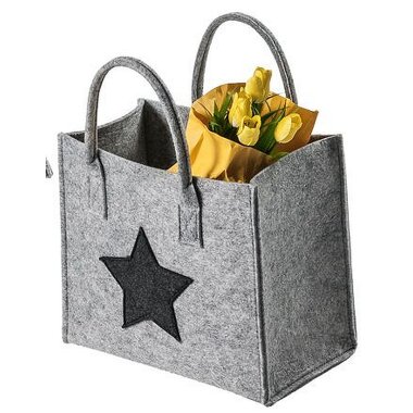 4er Set Filz-Einkaufstaschen Mit Stern | Elegante Tragetaschen Faltbar, 39x30x10 Cm, Dunkelgrau