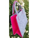 LaFiore24 Hochwertige Filztasche Einkaufstasche Damen Shopper Handtasche Henkeltasche Festivalbag hell grau-pink