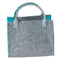 LaFiore24 Hochwertige Filztasche Einkaufstasche Damen Shopper Handtasche Henkeltasche Festivalbag hell grau-t&uuml;rkis